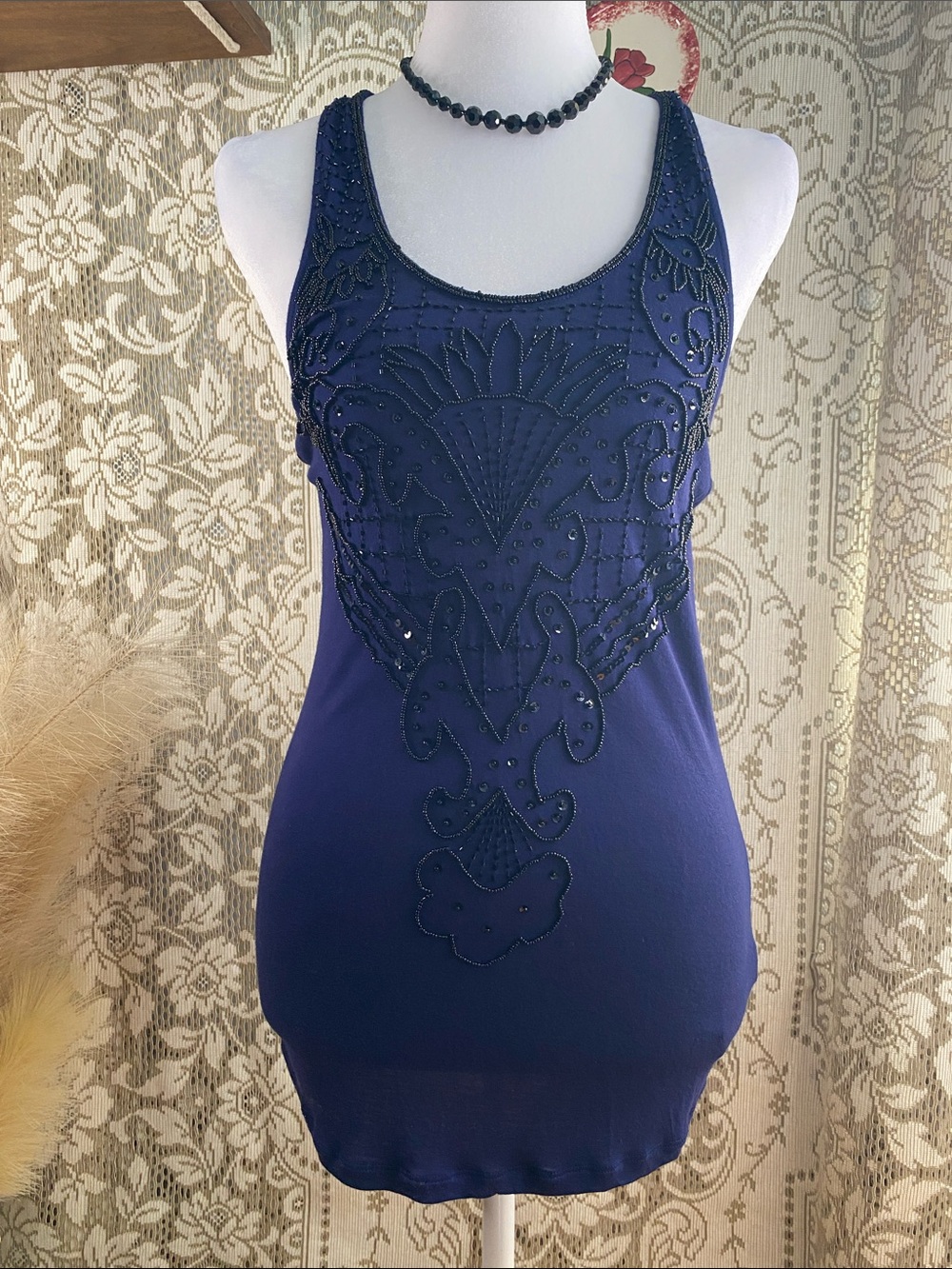 Boho/Festival Beaded Racerback Tank Top-Women
